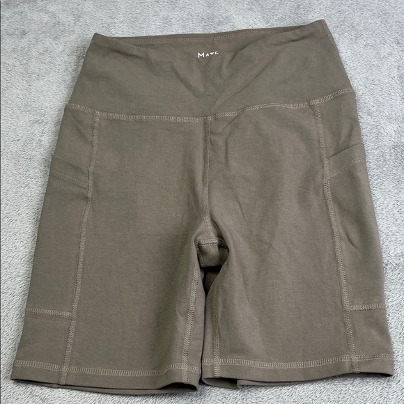 NEW MATE The Label S Organic Cotton Stretch Tan Pebble Bike Shorts Pockets